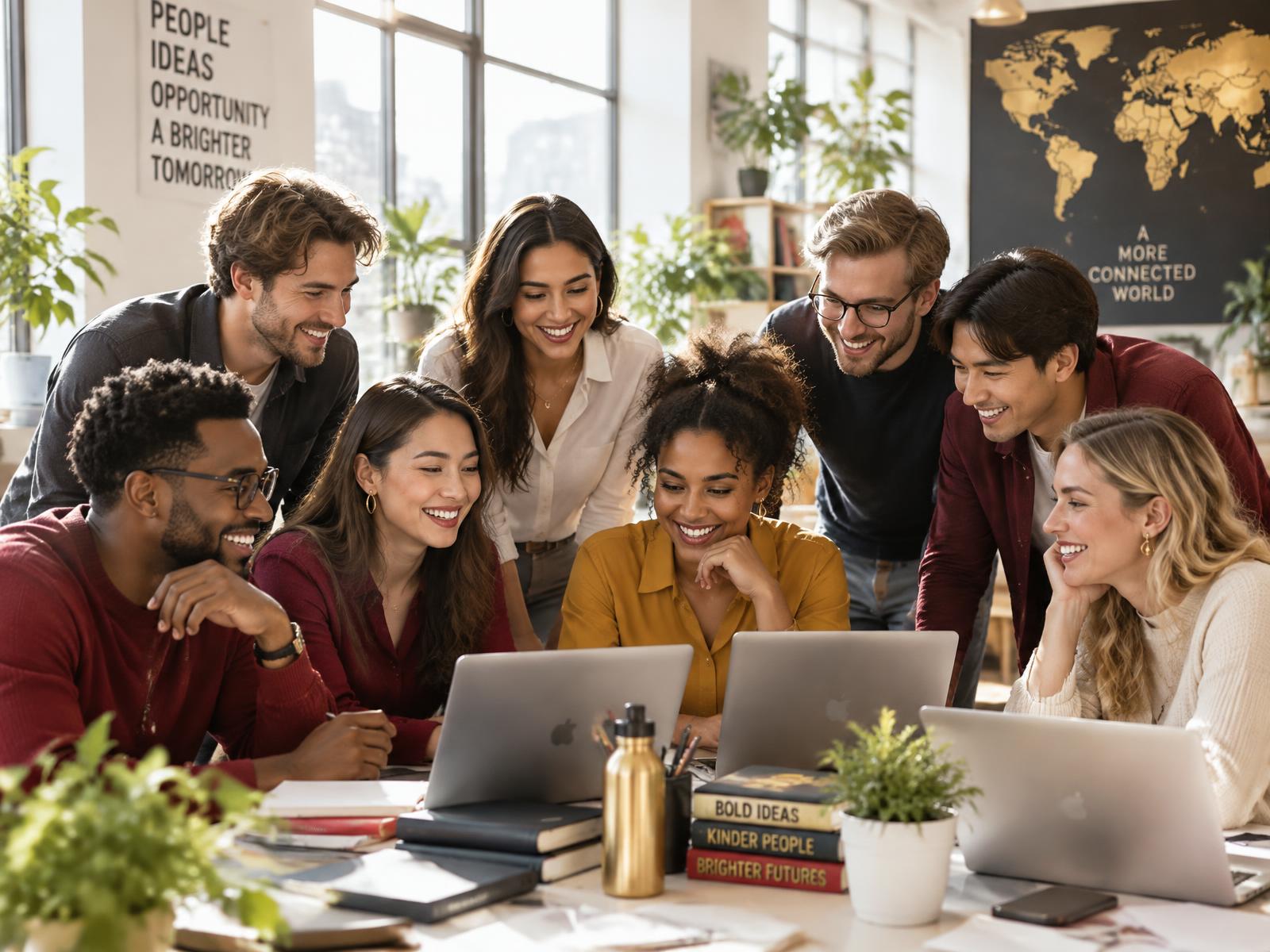 A diverse group of professionals, students and freelancers collaborating